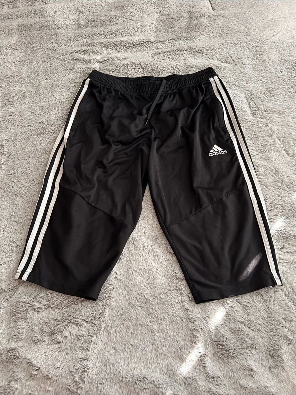 adidas trio Black 3/4 Athletic Capri with 3 White Stripes